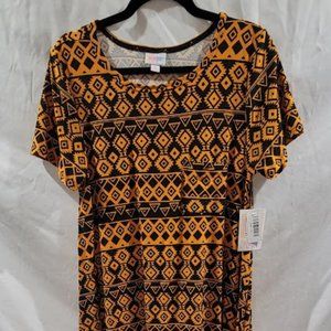 NWT Carly Dress Size Medium Black and Orange Diamond Triangle Design